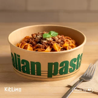 ظرف پاستا یکبار مصرف کرافت ۱۲۰۰ میلی لیتری طرح پاستا بدون درب پاپک که در آن پاستا ریخته است.