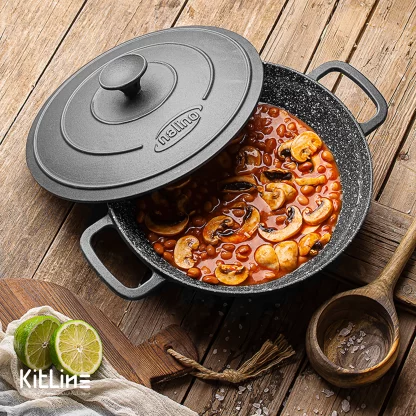 پخت غذا آسیایی در تابه وک چدنی سایز ۲۸ درب دار نالینو (Nalino)