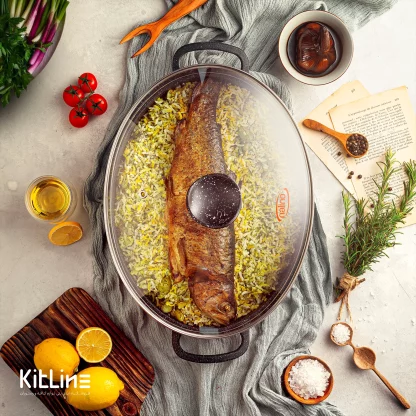 تابه چدنی بیضی سایز ۳۲ درب دار نالینو مدل آنجل (angle) - Image 8