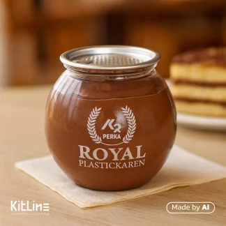 بطری کن اسکوپ یکبار مصرف با در پاره شونده ۳۵۰ میلی لیتری رویال پلاستیک (کارتن ۱۸۰ عددی) که در آن نوشیدنی شکلاتی ریخته شده است.