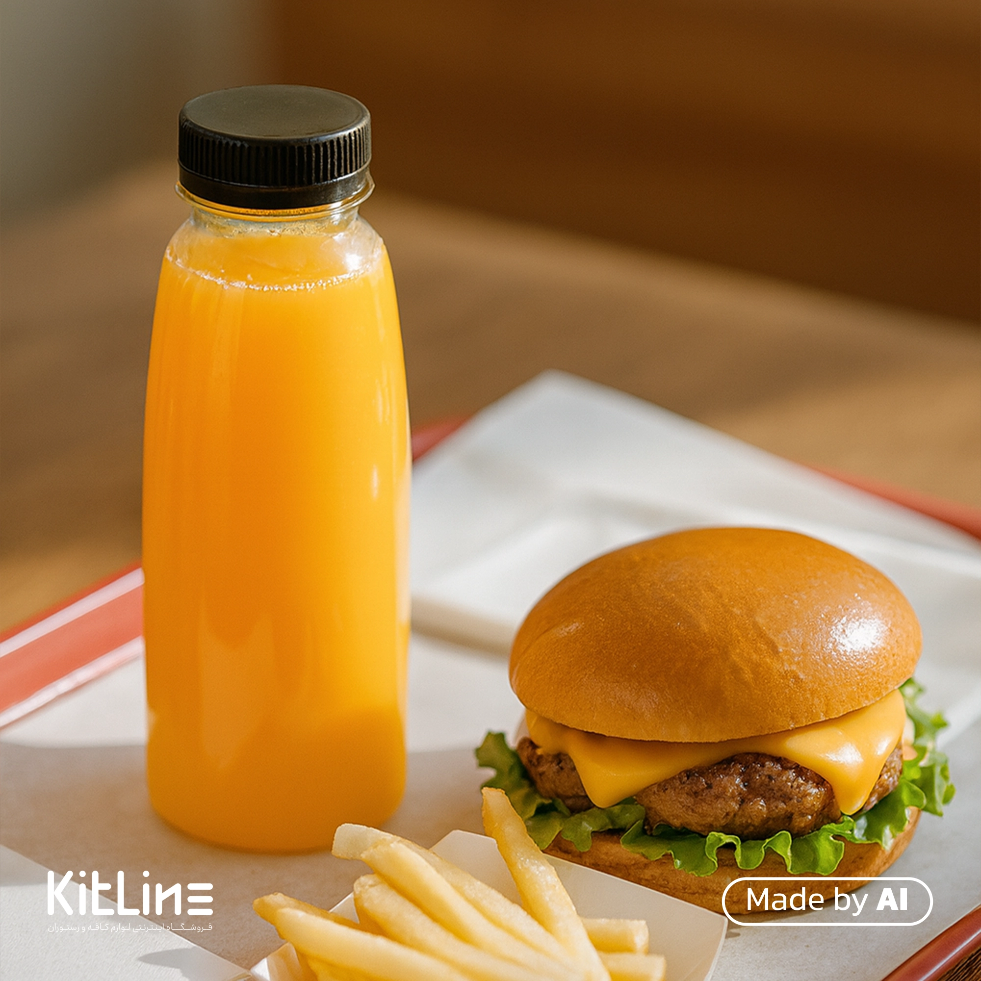 سرو آب پرتقال به همراه همبرگر در بطری یکبار مصرف ۲۵۰ میلی لیتری درب دار طب پلاستیک (کارتن ۲۰۰ عددی)