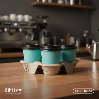 لیوان کاغذی یکبار مصرف دو جداره ۱۲۰ میلی لیتری فیروزه ای همراه با درب رستاک در هولدر بیرون بر