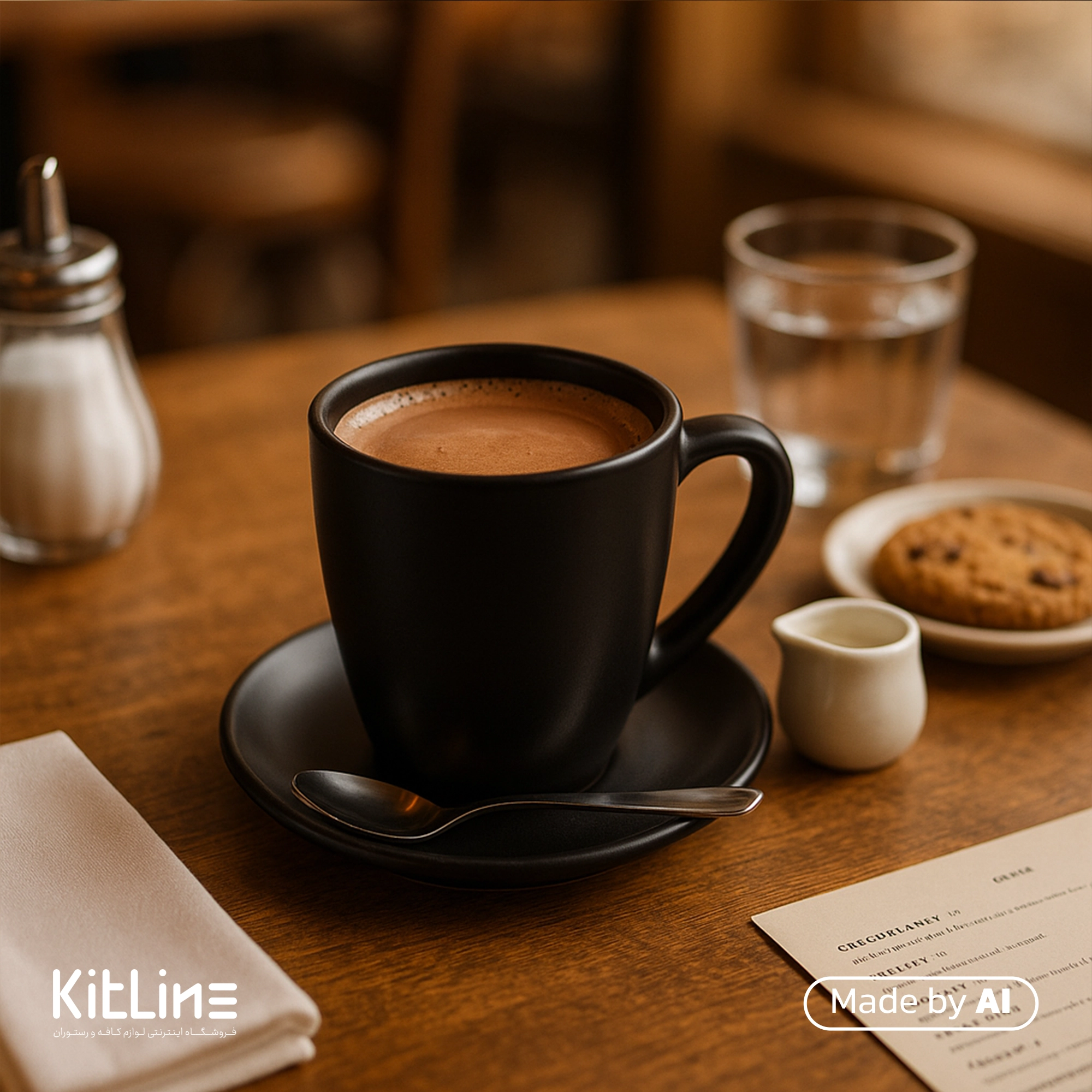 ماگ پرسلین ۴۵۰ میلی لیتری مشکی آرتیزان مدل تیلت که درآن هات چاکلت سرو شده است.