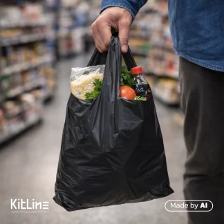 نوشابه و گوجه و سبزی و نان داخل نایلکس ۴۰×۳۰ دسته رکابی مشکی