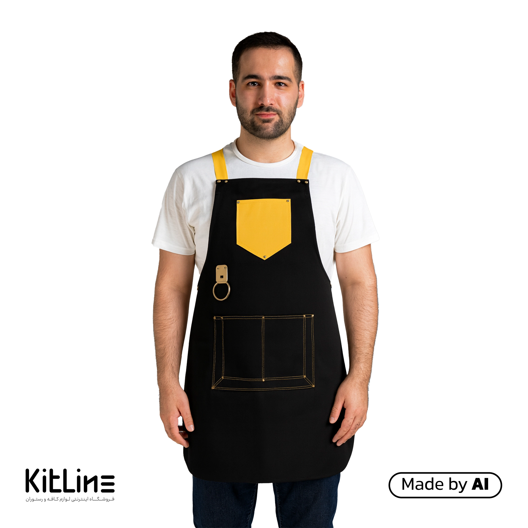 پیشبند ترگال مشکی خرج کار زرد مدل آرسین تک فرم