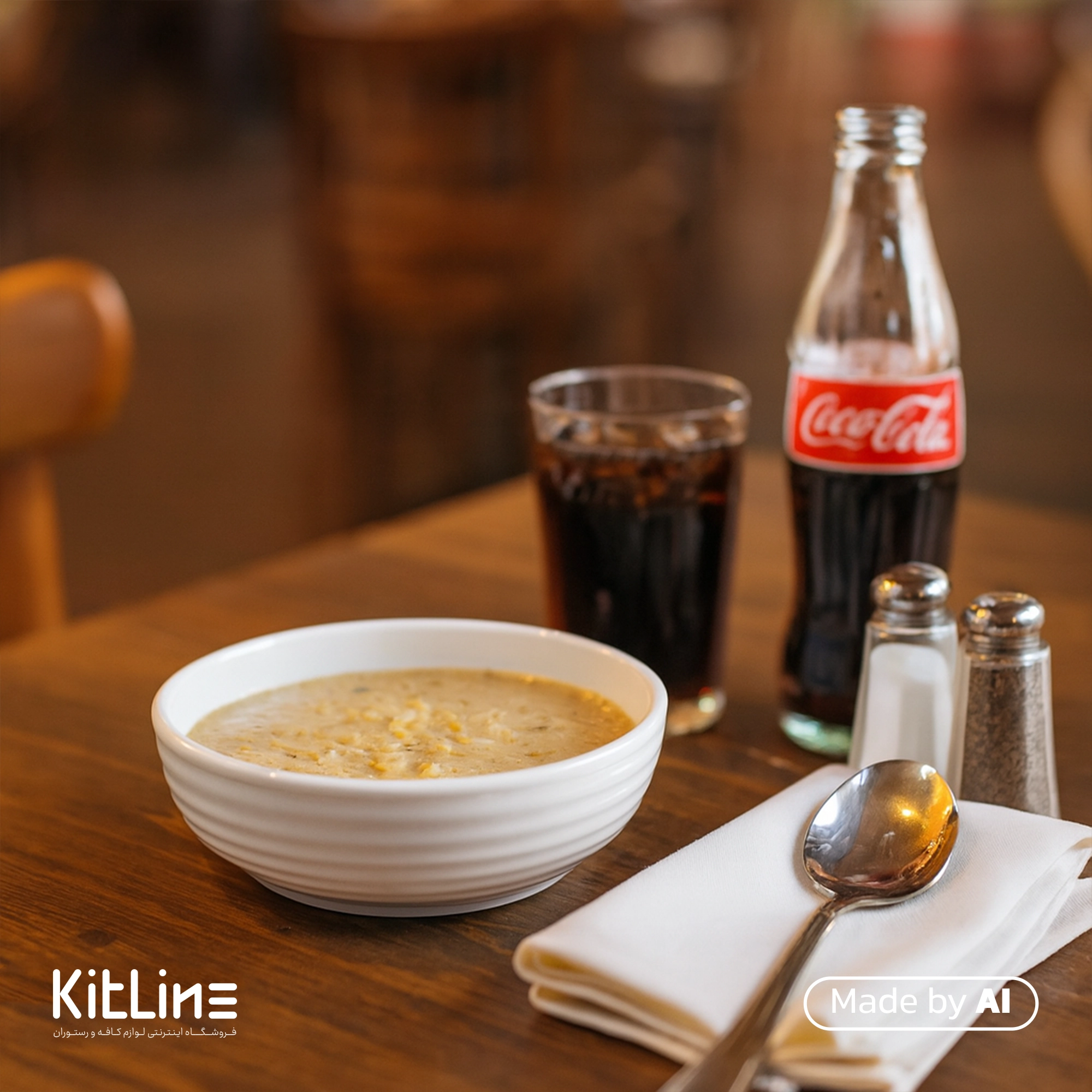 کاسه سوپ خوری پرسلین ۱۵ سانتیمتری سفید آرتیزان مدل رینگ که در آن سوپ سرو شده است.