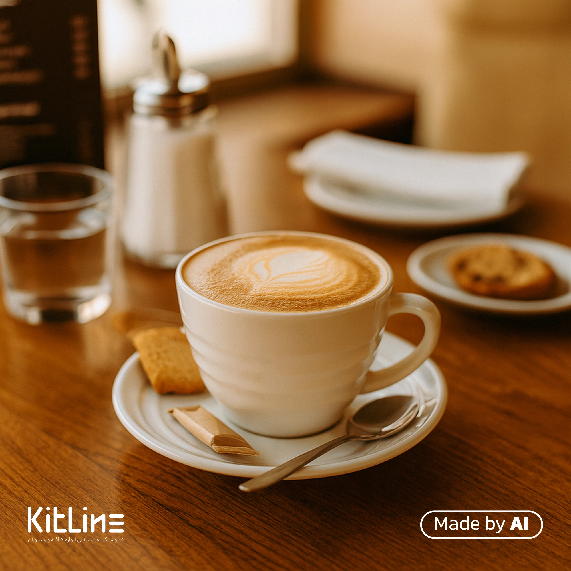 فنجان و نعلبکی کاپوچینو پرسلین ۲۰۰ میلی لیتری سفید آرتیزان مدل رینگ که در آن کاپوچینو سرو شده است.