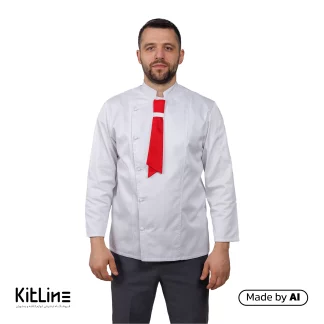 باکیفیت ترین روپوش کجراه سفید پوشاکو/ خرید روپوش کجراه سفید پوشاکو از سایت لوازم کافه و رستوران کیت لاین/ارزان ترین روپوش سفید همراه با دستمال گردن