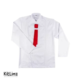 باکیفیت ترین روپوش کجراه سفید پوشاکو/ خرید روپوش کجراه سفید پوشاکو از سایت لوازم کافه و رستوران کیت لاین/ارزان ترین روپوش سفید همراه با دستمال گردن