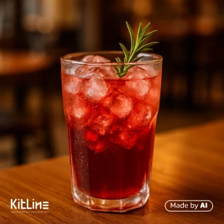 سیروپ گل رز لوکس کاسیت ۷۵۰ میلی لیتری کخ با آن یک نوشیدنی جذاب تهیه شده و در یک لیوان پر از یخ قرار گرفته است.