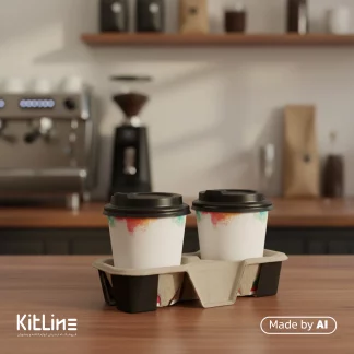 لیوان کاغذی یکبار مصرف دو جداره ۱۲۰ میلی لیتری سفید همراه با درب رستاک در هولدر