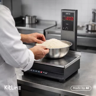 وزن کردن برنج توی کاسه استیل روی ترازو صنعتی ۳۰ کيلوگرمی علمک دار پند مدل PX3000