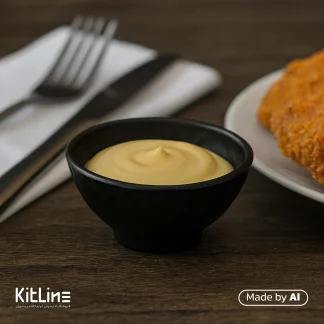 در پیاله ملامین پایه دار موج دار ۸۰ میلی لیتری مشکی Fede Group سس ریخته شده است.