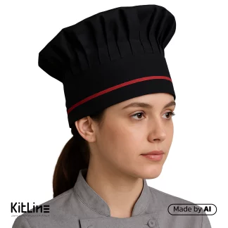 باکیفیت ترین کلاه بنددار سرمه ای خرج کار قرمز/ خرید کلاه بنددار سرمه ای خرج کار قرمز پوشاکو از سایت کیت لاین/ارزان ترین کلاه آشپزی ترگال بند دار پوشاکو