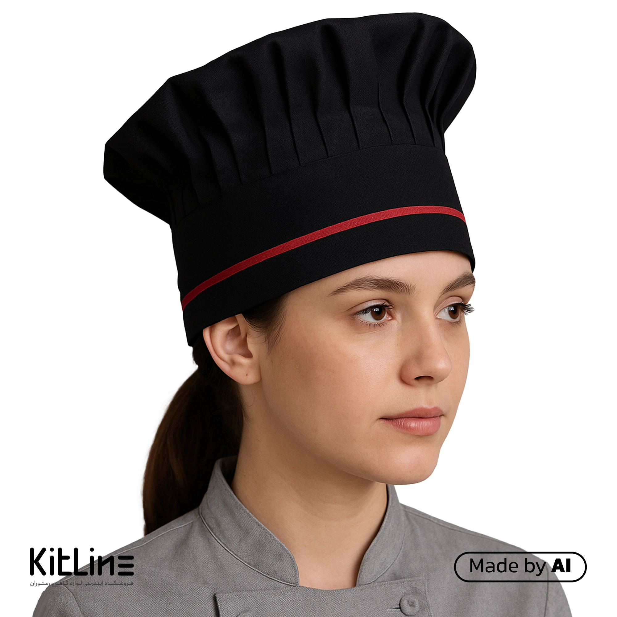 باکیفیت ترین کلاه بنددار سرمه ای خرج کار قرمز/ خرید کلاه بنددار سرمه ای خرج کار قرمز پوشاکو از سایت کیت لاین/ارزان ترین کلاه آشپزی ترگال بند دار پوشاکو