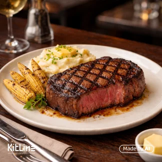 بشقاب استیک با دورچین بیبی کورن گریل شده لواسانی