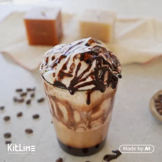 سرو شیک در لیوان شیشه ای به همراه سس تاپینگ قهوه فرمند ۵۰۰ گرمی