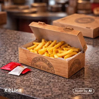 سیب زمینی سرخ کرده داخل جعبه سیب زمینی سفره ای کرافت طرح چوب جلوه آفتاب