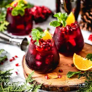 با استفاده از سیروپ انار ای جی لاکچری (AJ Luxury) ۳۰۰۰ گرمی یک نوشیدنی جذاب تهیه شده که در آن دانه های انار ریخته شده است.