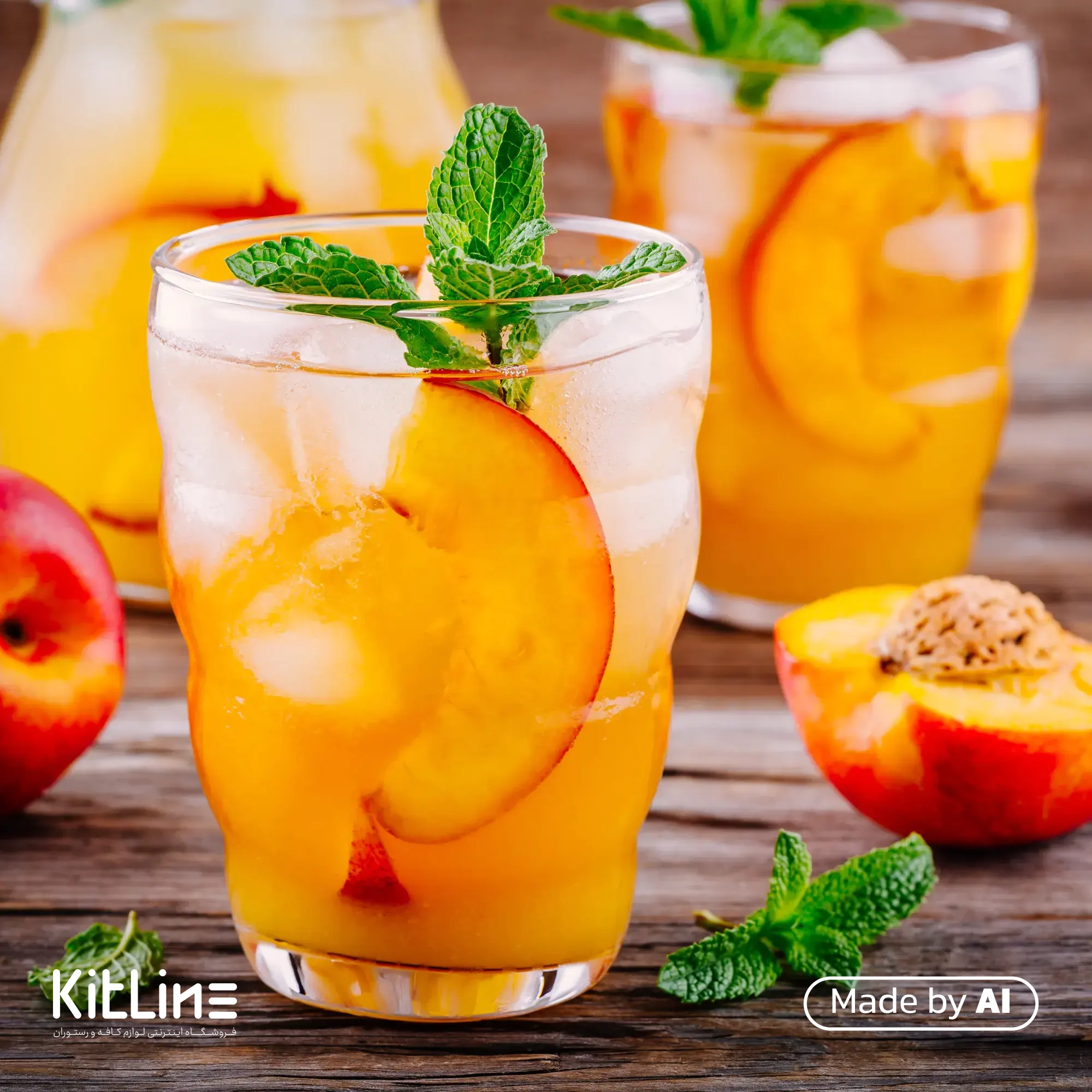 یک نوشیدنی جذاب هلو که با سیروپ هلو ای جی لاکچری (AJ Luxury) ۳۰۰۰ گرمی تهیه شده است.