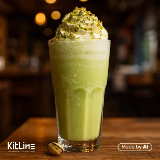 با استفاده از سیروپ پسته ای جی لاکچری (AJ Luxury) یک نوشیدنی جذاب تهیه شده و در لیوان شیشه ای جذاب سرو شده است.