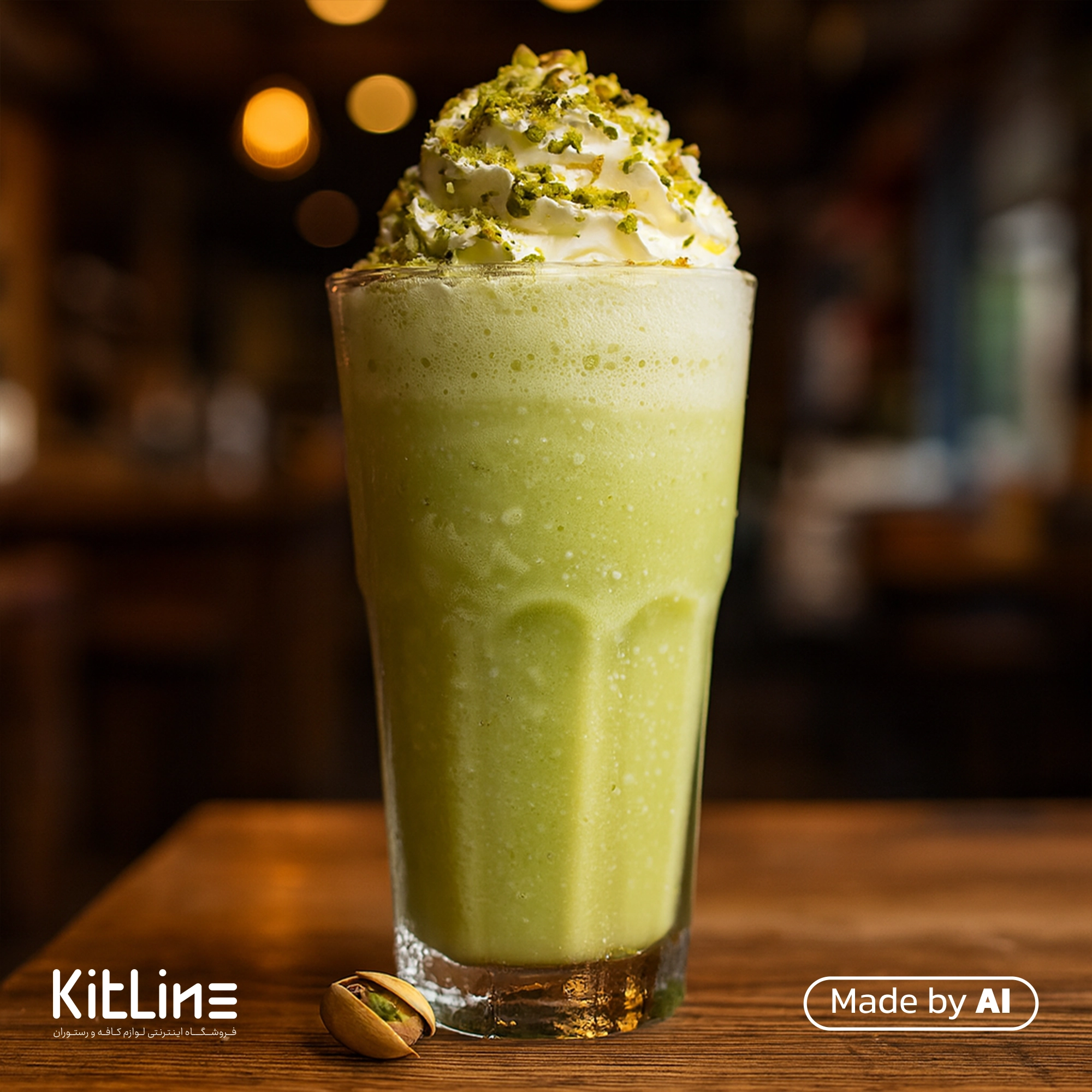 با استفاده از سیروپ پسته ای جی لاکچری (AJ Luxury) یک نوشیدنی جذاب تهیه شده و در لیوان شیشه ای جذاب سرو شده است.