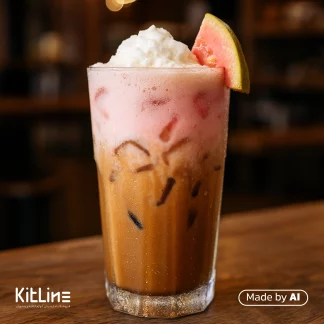 با استفاده از سیروپ گواوا ای جی لاکچری (AJ Luxury) ۳۰۰۰ گرمی یک نوشیدنی جذاب و خوش رنگ تهیه شده و در لیوان شیشه ای سرو شده است.