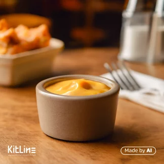 ظرف سس سرامیکی کرم مات دوریکا که در آن سس خردل سرو شده است.