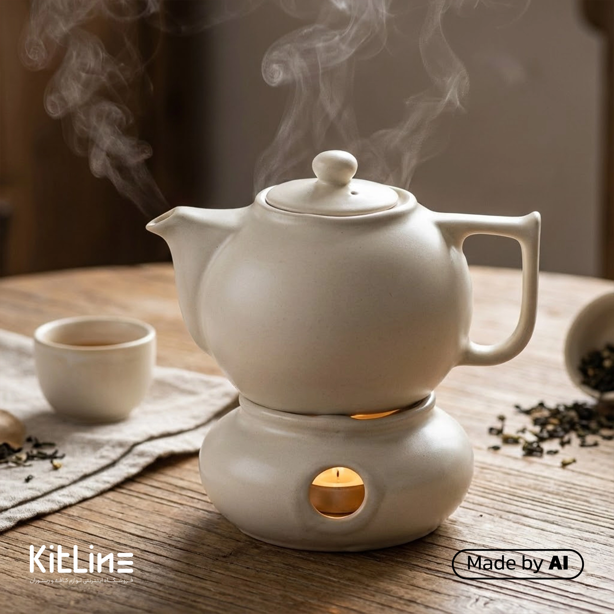 قوری وارمر دار سرامیکی شیری مات دوریکا