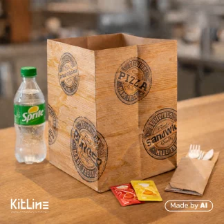 پاکت حمل پیتزا کرافت ۲۴ سانتیمتری طرح چوب جلوه آفتاب همراه سودا اسپرایت