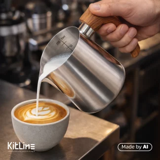 سرو لاته آرت به وسیله پیچر استیل دسته چوبی ۶۰۰ میلی‌ لیتری