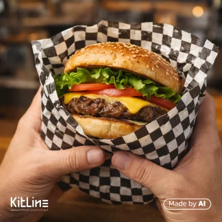 چیزبرگر کلاسیک پیچیده شده در کاغذ مومی یکبار مصرف ۳۳×۴۰ سانتیمتری شطرنجی مشکی