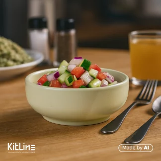 کاسه سرامیکی ۱۶ سانتیمتری سبز پاستیلی دوریکاکه در آن سالاد شیرازی سرو شده است.