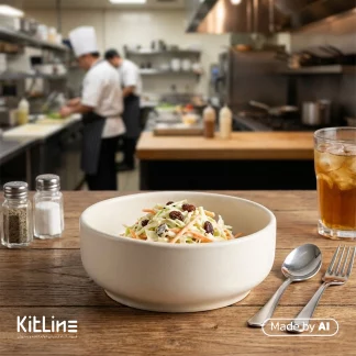 کاسه سرامیکی ۱۶ سانتیمتری شیری مات دوریکا که در آن یالاد سرو شده است.