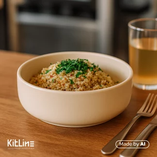 کاسه سرامیکی ۲۰ سانتیمتری شیری مات دوریکا که در آن سالاد کینوا سرو شده است.