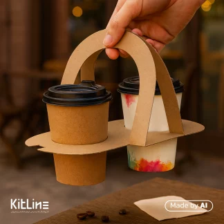 کاپ هولدر کرافت دسته دار دو عددی که در آن دو کاپ لیوان کرافت قهوه است.