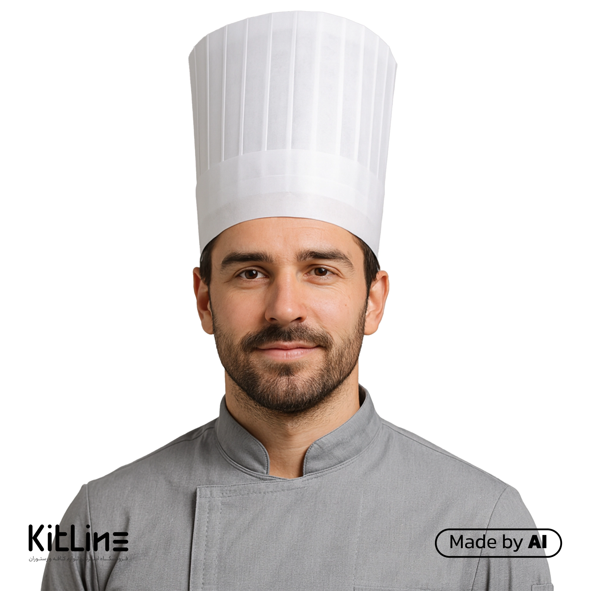 کلاه آشپزی یکبار مصرف سلولزی بلند که برروی سر یک آشپز است.