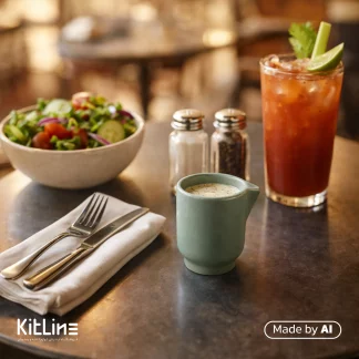 سرو سس در کنار سالاد در شات سرریز پرسلین سبز آرتیزان مدل کفا