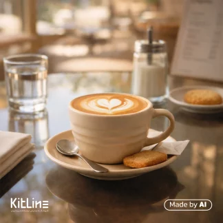 لاته با طرح قلب داخل فنجان و نعلبکی لاته پرسلین ۳۰۰ میلی لیتری کرم آرتیزان مدل رینگ