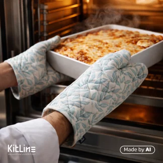 گذاشتن لازانیا داخل فر با استفاده از دستکش فر لایکو مدل آرکا سبز جفتی