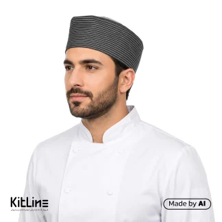 کلاه آشپزی قایقی ترگال راه راه طوسی و سفید پوشاکو