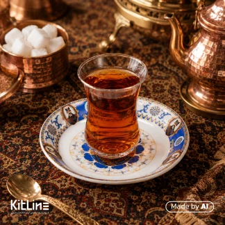 نعلبکی چینی واتسون طرح شش ناصری با حاشیه آبی (ست ۶ عددی)