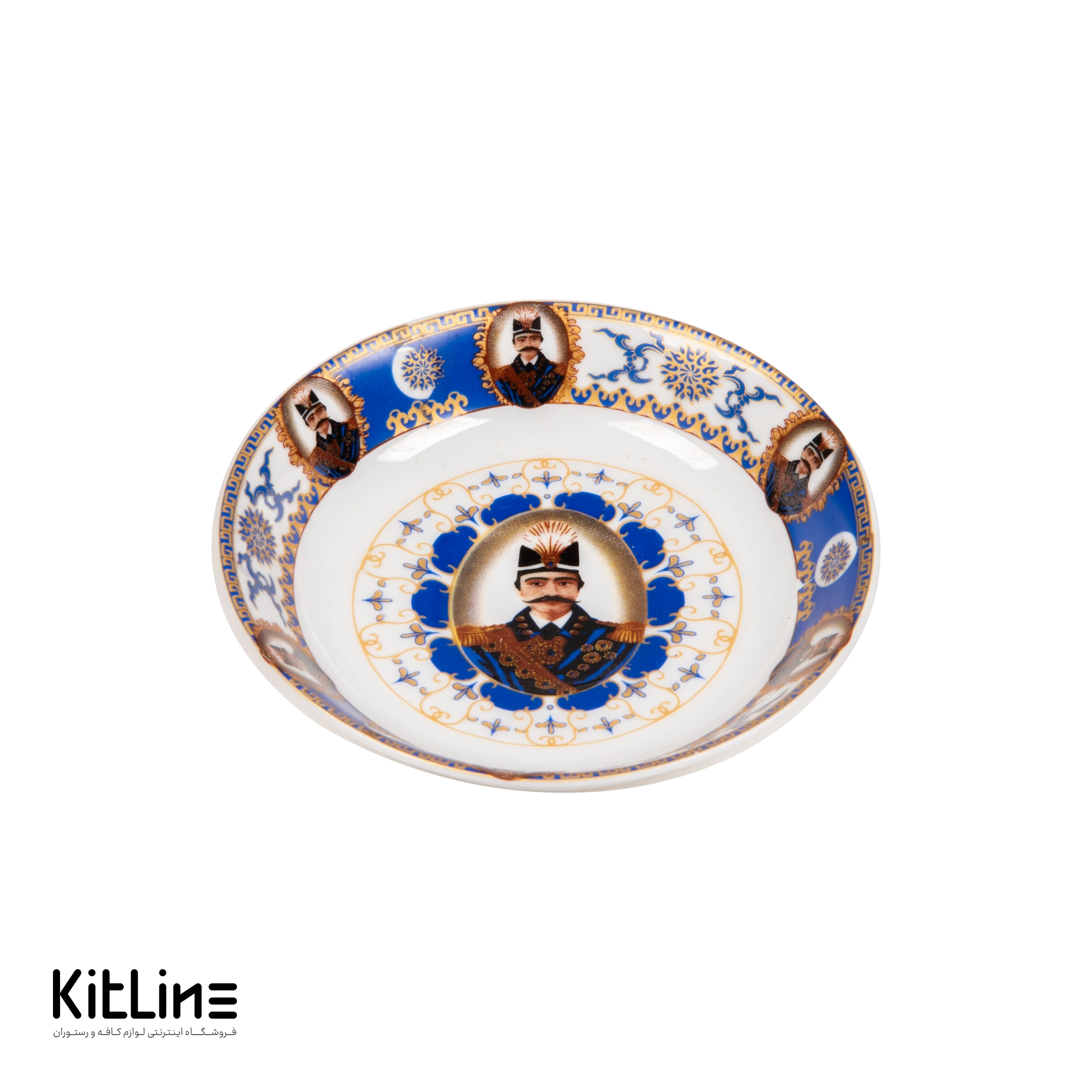 نعلبکی چینی واتسون طرح شش ناصری با حاشیه آبی (ست ۶ عددی)