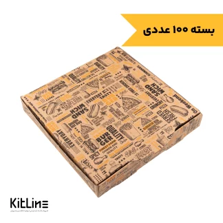 جعبه پیتزا سایز ۳۲ ایفلوت یک تکه طرح روزنامه ای طرح اول (بسته ۱۰۰ عددی)