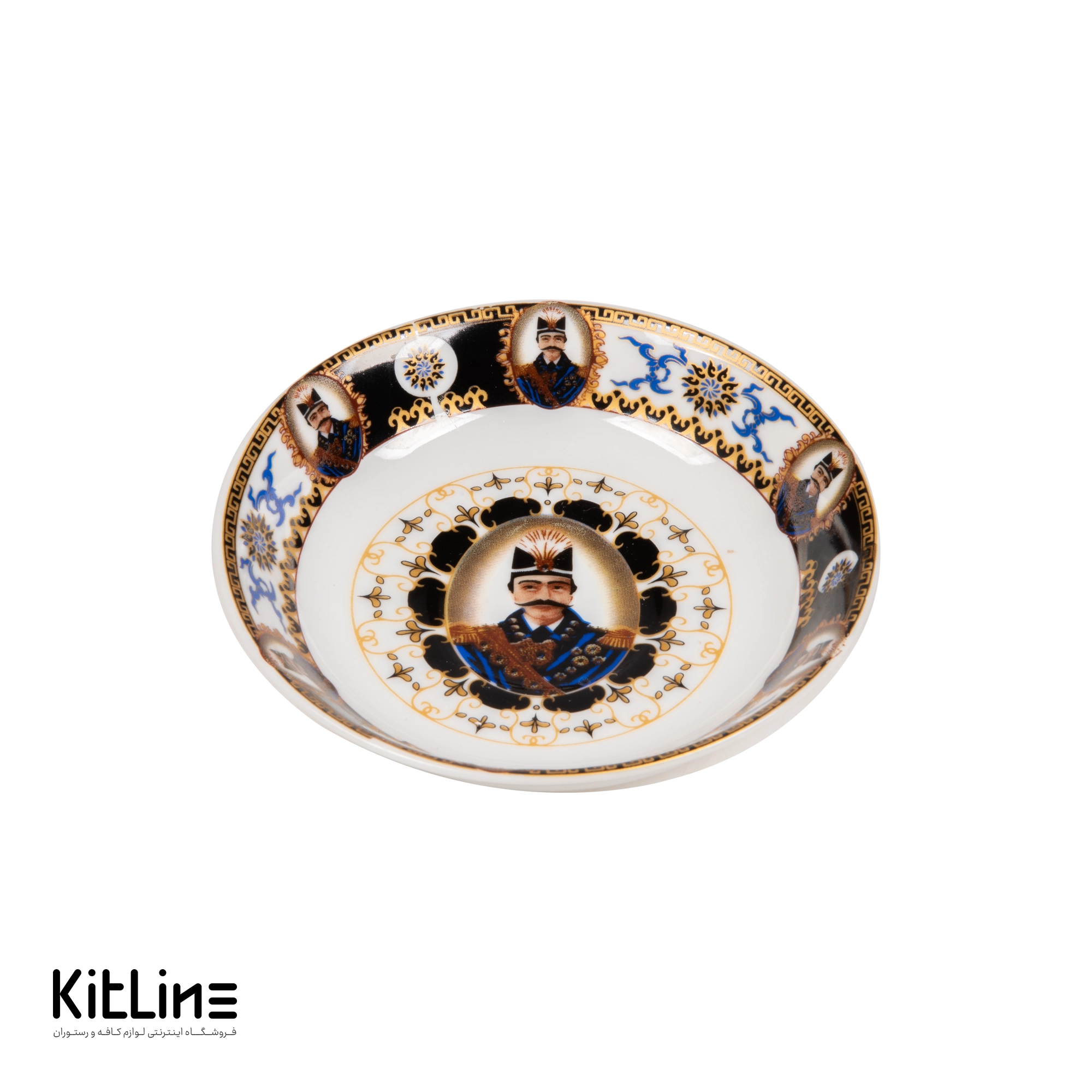 نعلبکی چینی واتسون طرح شش ناصری با حاشیه مشکی (ست ۶ عددی)