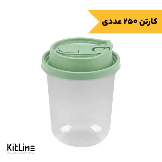 ‏لیوان یکبار مصرف شفاف همراه درب سبز روشن ۳۶۰ میلی‌ لیتری پلی پروپیلن مدل چیلو طب پلاستیک (کارتن ۲۵۰ عددی)