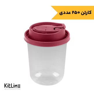 ‏لیوان یکبار مصرف شفاف همراه درب قرمز ۳۶۰ میلی‌ لیتری پلی پروپیلن مدل چیلو طب پلاستیک (کارتن۲۵۰ عددی)